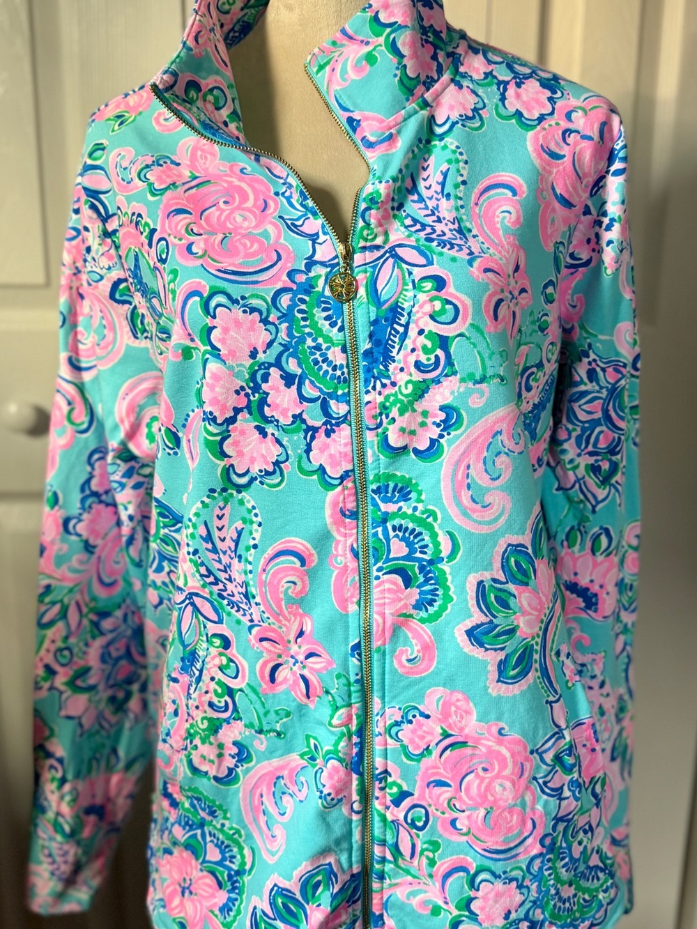 Lilly Pulitzer Aqua Pink Blue Floral Pullover